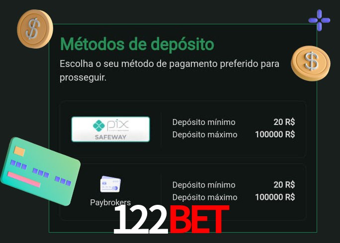 O cassino 122Bet oferece uma grande variedade de métodos de pagamento